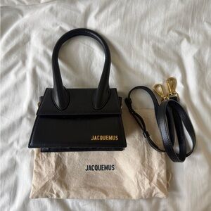Jacquemus Black Le Chiquito Mini Top-Handle Bag with Gold Logo